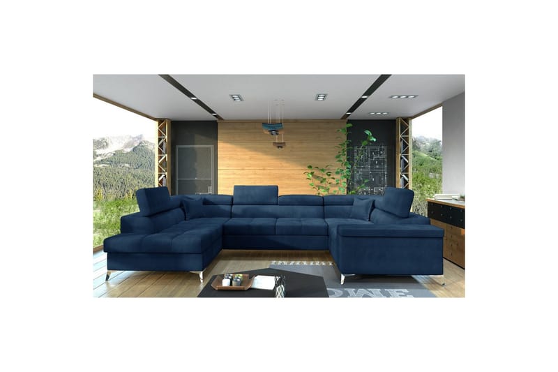 Hjørnesofa Eltap Thiago 342x208x88 cm - Monolith 77, Blå, Venstre - Møbler - Sofaer - Sovesofaer - Hjørnesovesofa