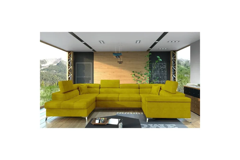 Hjørnesofa Eltap Thiago 342x208x88 cm - Omega 68, Gul, Venstre - Møbler - Sofaer - Sovesofaer - Hjørnesovesofa
