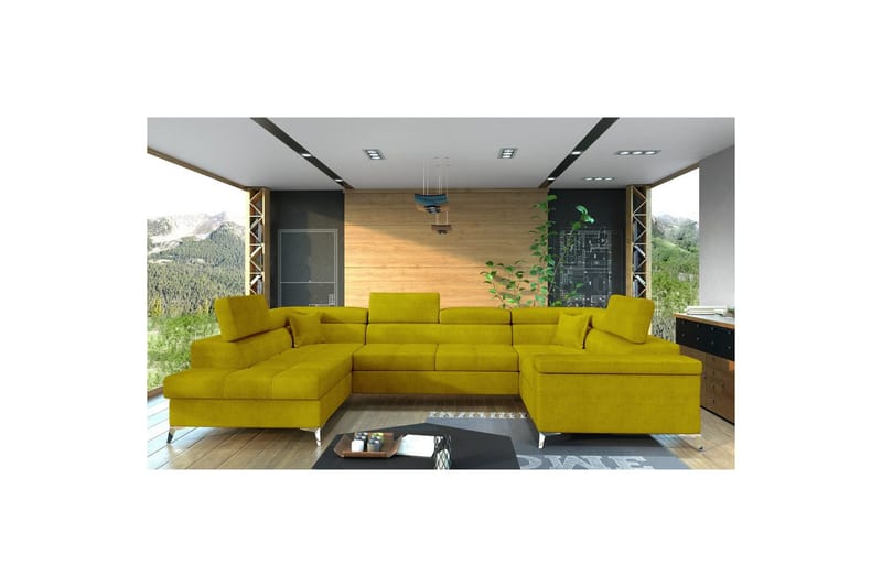 Hjørnesofa Eltap Thiago 342x208x88 cm - Omega 68, Gul, Venstre - Møbler - Sofaer - Sovesofaer - Hjørnesovesofa