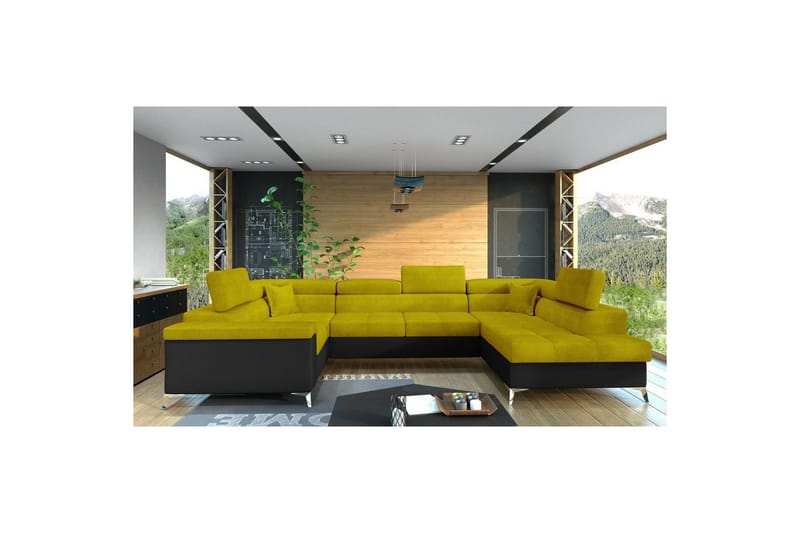 Hjørnesofa Eltap Thiago 342x208x88 cm - Omega 68, Myk 11, Gul, Høyre - Møbler - Sofaer - Sovesofaer - Hjørnesovesofa