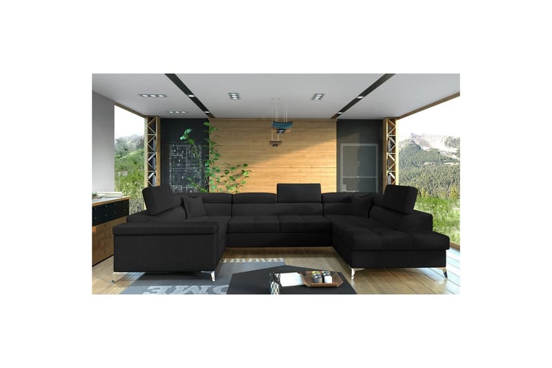Hjørnesofa Eltap Thiago 342x208x88 cm - Sawana 14, Svart, Høyre - Møbler - Sofaer - Sovesofaer - Hjørnesovesofa