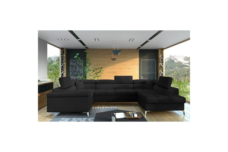 Hjørnesofa Eltap Thiago 342x208x88 cm - Sawana 14, Svart, Høyre - Møbler - Sofaer - Sovesofaer - Hjørnesovesofa