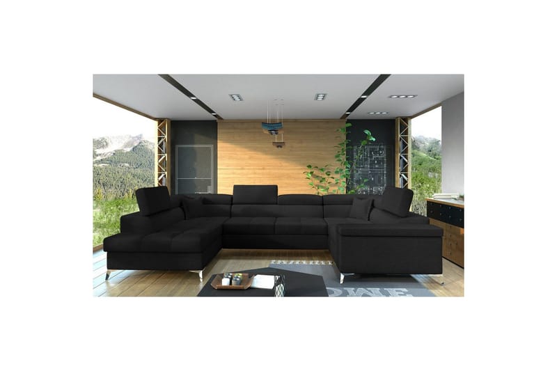 Hjørnesofa Eltap Thiago 342x208x88 cm - Sawana 14, Svart, Venstre - Møbler - Sofaer - Sovesofaer - Hjørnesovesofa