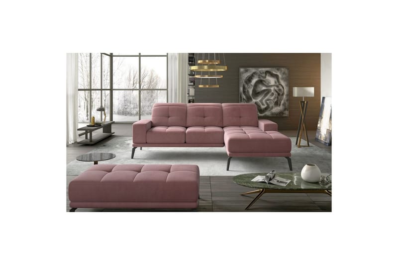 Hjørnesofa Eltap Torrense 265x175x98 cm - Mat Velvet 63, Rosa, Høyre - Møbler - Sofaer - Sovesofaer - Sovesofa divan