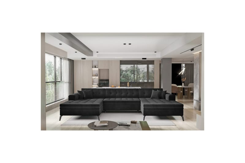 Hjørnesofa Eltap Vertizo 350x170x93 cm - Lukso 10, Svart, Symmetrisk - Møbler - Sofaer - Sovesofaer - Sovesofa divan