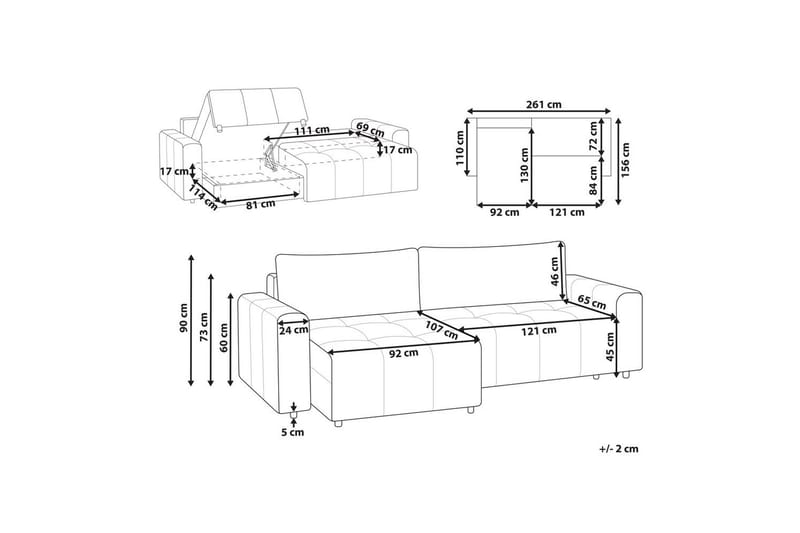 Hjørnesofa høyrevendt Innvik - Brun, 213x156 cm - Møbler - Sofaer - Sovesofaer - Langsgående sovesofa
