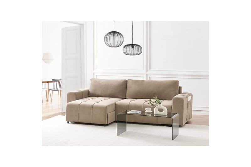 Hjørnesofa høyrevendt Innvik - Brun, 213x156 cm - Møbler - Sofaer - Sovesofaer - Langsgående sovesofa