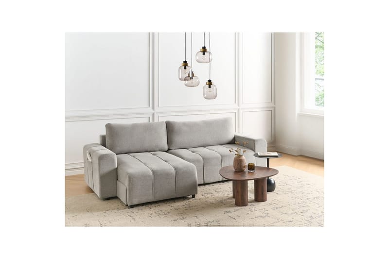 Hjørnesofa høyrevendt Innvik - Grå, 213x156 cm - Møbler - Sofaer - Sovesofaer - Langsgående sovesofa