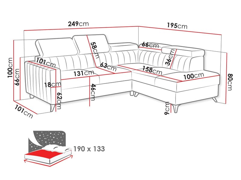 hjørnesofa Hjørnesofa MILANO Flow 09 Høyre - Møbler - Sofaer - Sovesofaer - Langsgående sovesofa