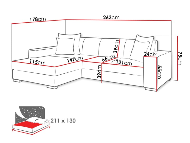 hjørnesofa Mexico Velo 636 Venstrevendt - Velo 636 - Møbler - Sofaer - Sovesofaer - Hjørnesovesofa