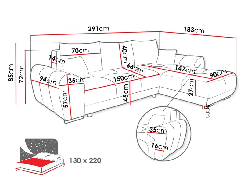 hjørnesofa NO_BRAND Hjørnesofa LOGO L Lumo 30 - Møbler - Sofaer - Sovesofaer - Hjørnesovesofa