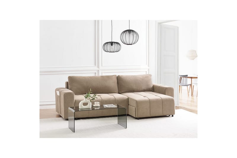 Hjørnesofa til venstre Venstrevendt Innvik - Brun, 213x156 cm - Møbler - Sofaer - Sovesofaer - Sovesofa divan