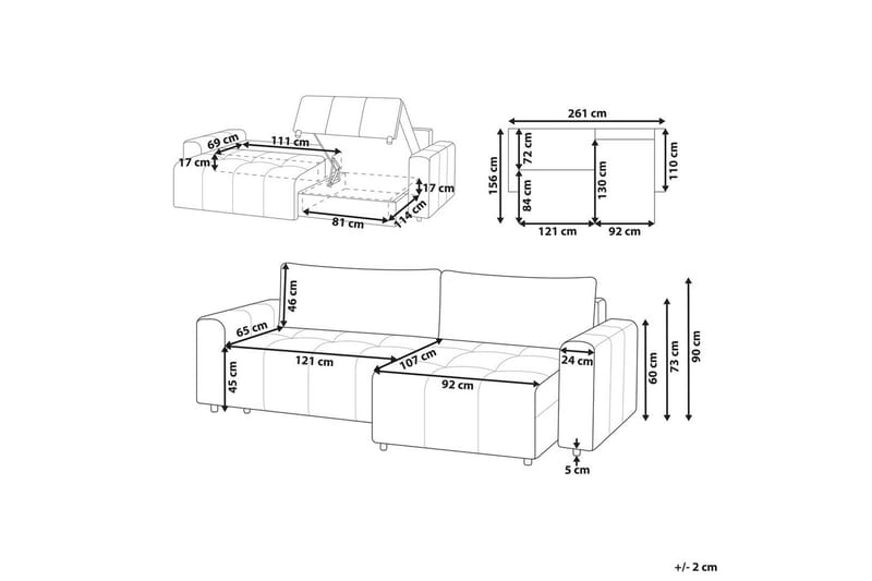 Hjørnesofa til venstre Venstrevendt Innvik - Brun, 213x156 cm - Møbler - Sofaer - Sovesofaer - Sovesofa divan