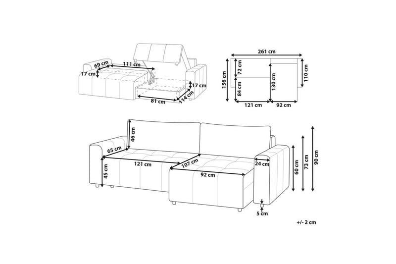 Hjørnesofa til venstre Venstrevendt Innvik - Grå, 213x156 cm - Møbler - Sofaer - Sovesofaer - Sovesofa divan