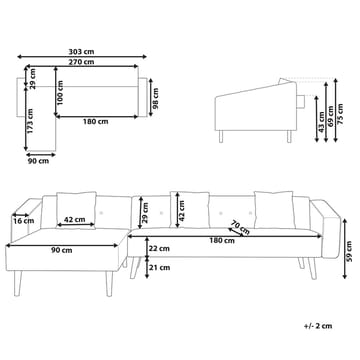 Hjørnesofa Vadso - Hvit, lyst tre/Høyrevendt - Møbler - Sofaer - Sovesofaer - Hjørnesovesofa