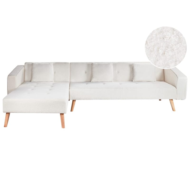 Hjørnesofa Vadso, Hvit, lyst tre/Høyrevendt