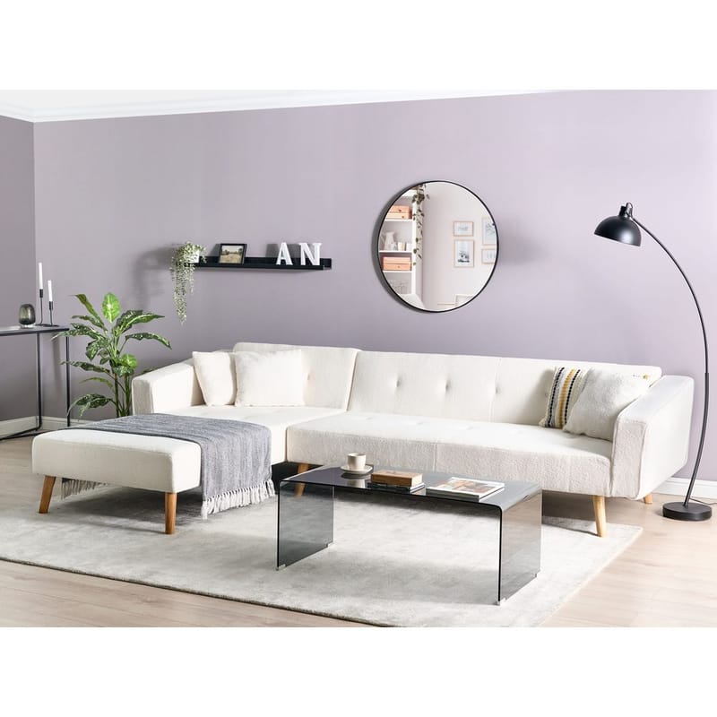 Hjørnesofa Vadso - Hvit, lyst tre/Høyrevendt - Møbler - Sofaer - Sovesofaer - Hjørnesovesofa