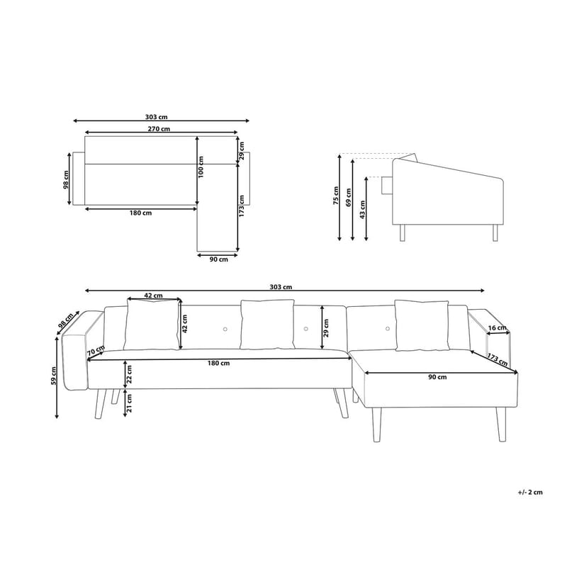 Hjørnesofa Vadso - Hvit, lyst tre/Venstrevendt - Møbler - Sofaer - Sovesofaer - Hjørnesovesofa