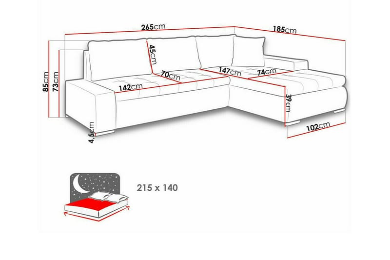 3-seters Hjørnesovesofa Cerys - Beige - Hjørnesovesofa