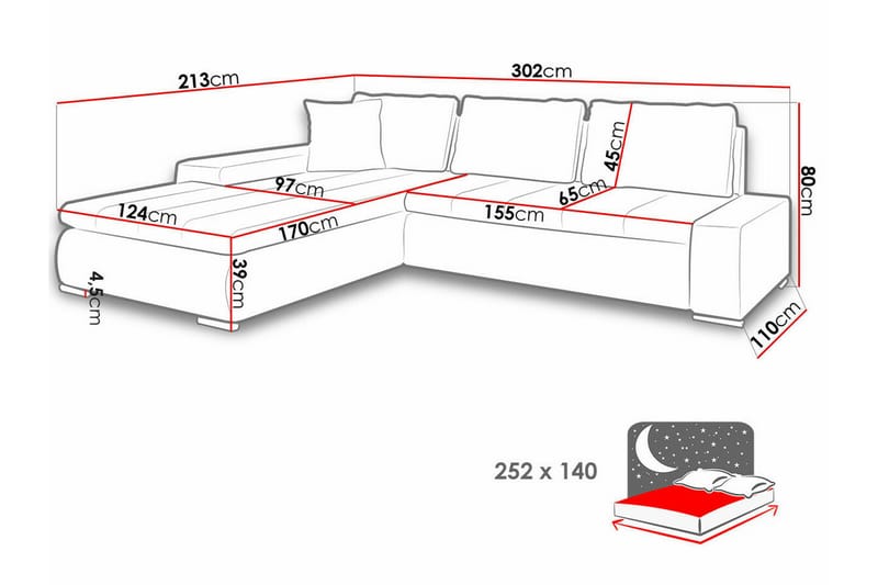 3-seters Hjørnesovesofa Cerys - Beige - Hjørnesovesofa