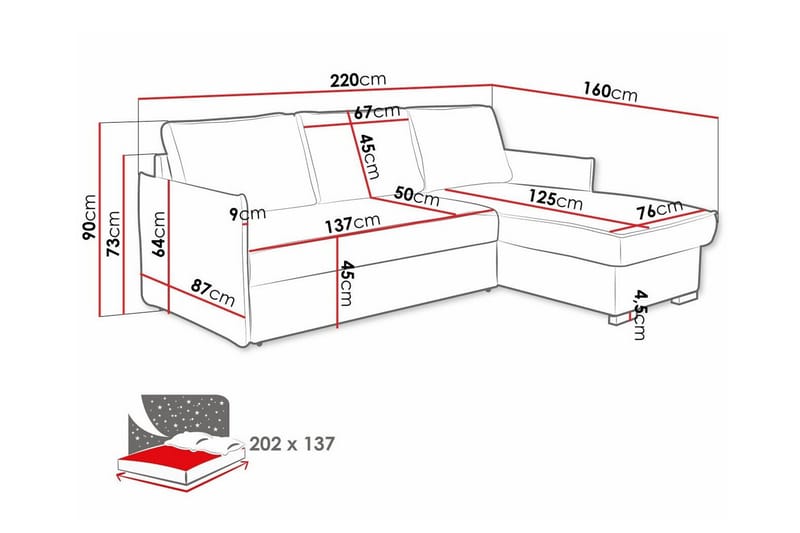 3-seters Hjørnesovesofa Denegal - Beige - Hjørnesovesofa