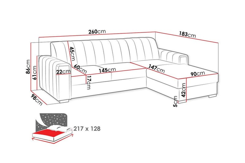 3-seters Hjørnesovesofa Denegal - Beige/Lys Beige - Hjørnesovesofa