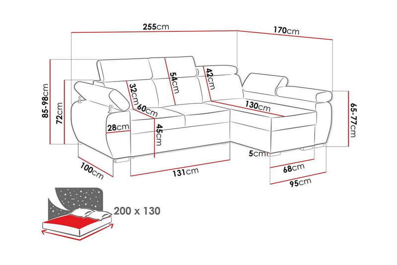 3-seters Hjørnesovesofa Denegal - Beige/Lys Beige - Hjørnesovesofa