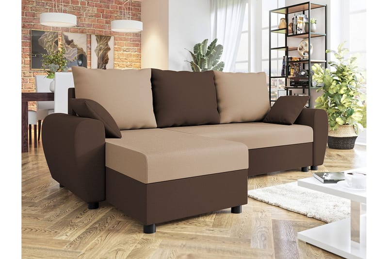 3-seters Hjørnesovesofa Fionara - Beige/Brun - Hjørnesovesofa