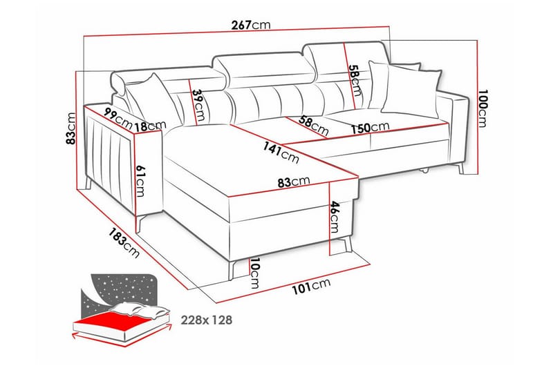 3-seters Hjørnesovesofa Galbally - Beige - Møbler - Sofaer - Sovesofaer - Langsgående sovesofa