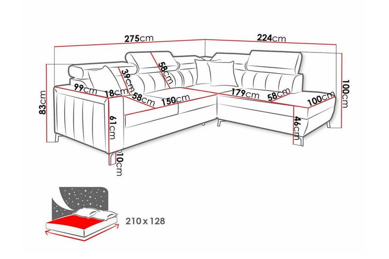 3-seters Hjørnesovesofa Galbally - Lysegrå - Møbler - Sofaer - Sovesofaer - Langsgående sovesofa
