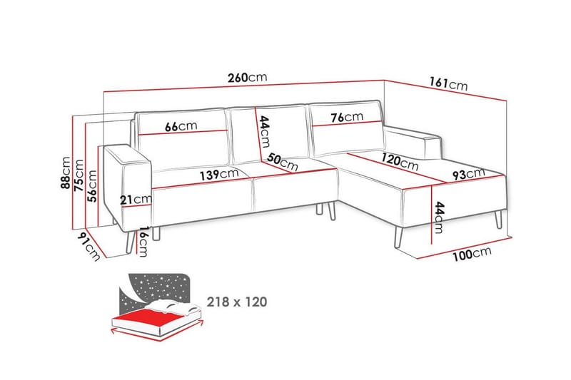 3-seters Hjørnesovesofa Graystone - Beige - Hjørnesovesofa