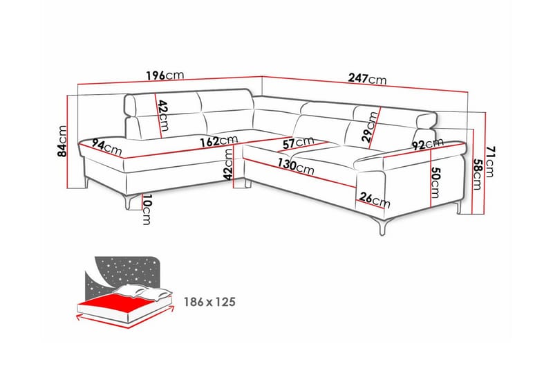 3-seters Hjørnesovesofa Graystone - Cream - Hjørnesovesofa