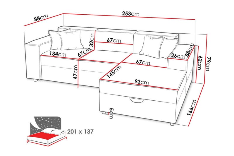 3-seters Hjørnesovesofa Knocklong - Beige - Hjørnesovesofa