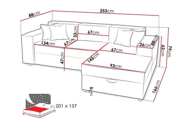 3-seters Hjørnesovesofa Knocklong - Beige/Lys Beige - Hjørnesovesofa