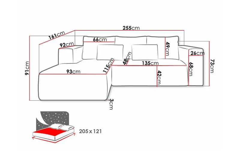 3-seters Hjørnesovesofa Listowel - Møbler - Sofaer - Sovesofaer - Hjørnesovesofa