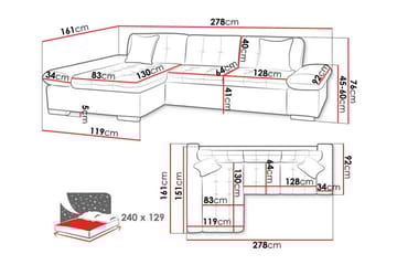 3-seters Hjørnesovesofa Lomux - Mørkeblå - Møbler - Sofaer - Sovesofaer - Hjørnesovesofa