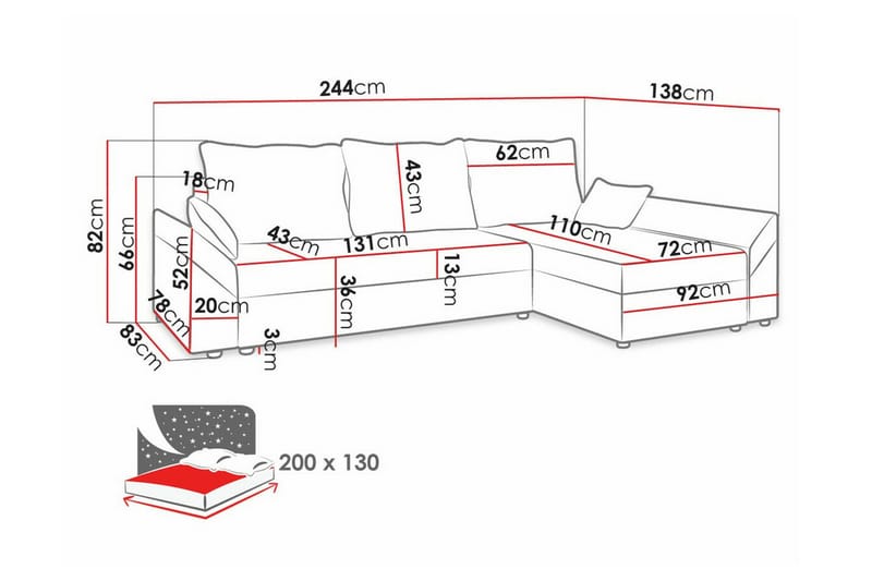 3-seters Hjørnesovesofa Midfeld - Beige - Hjørnesovesofa