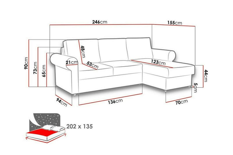 3-seters Hjørnesovesofa Midfeld - Beige - Hjørnesovesofa