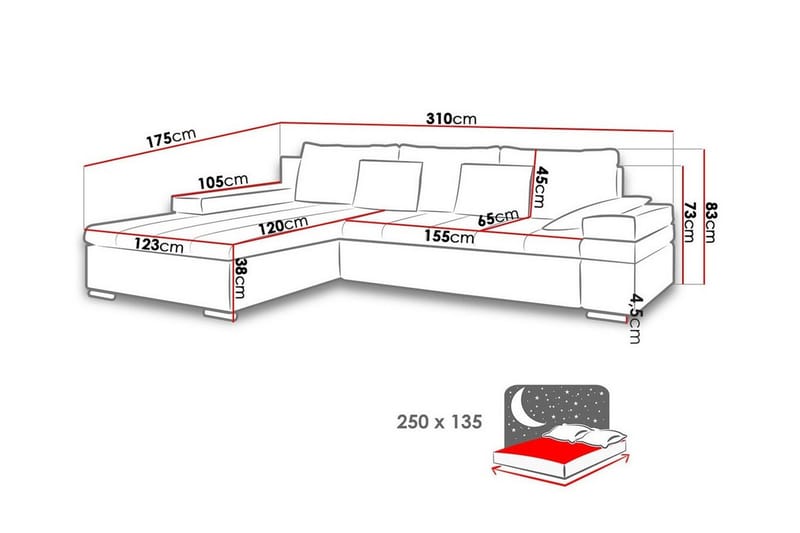 3-seters Hjørnesovesofa Naoma - Beige - Hjørnesovesofa