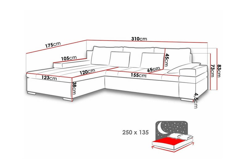 3-seters Hjørnesovesofa Naoma - Beige - Hjørnesovesofa