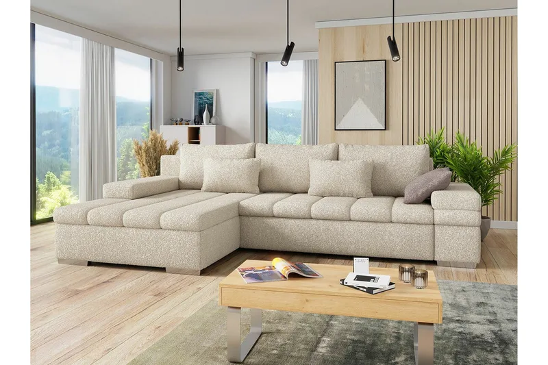 3-seters Hjørnesovesofa Naoma - Beige - Møbler - Sofaer - Sovesofaer - Sovesofa divan