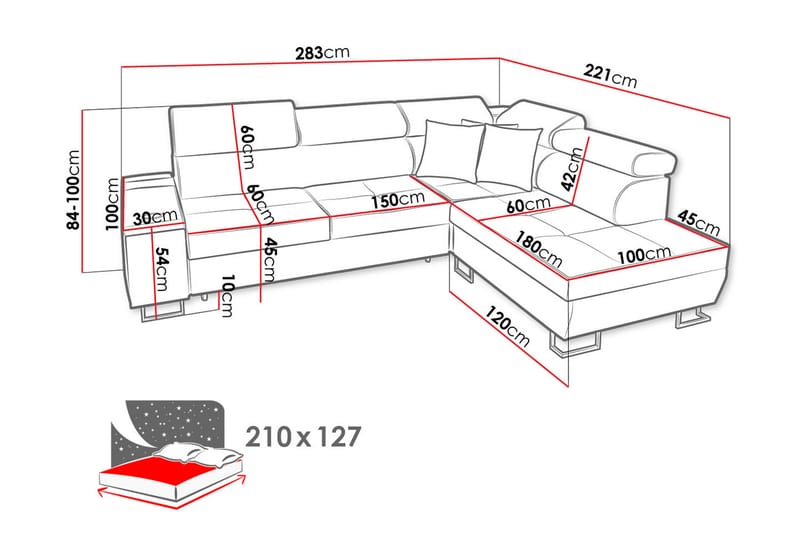 3-seters Hjørnesovesofa Torretta Høyre - Hvit - Møbler - Sofaer - Sovesofaer - Hjørnesovesofa