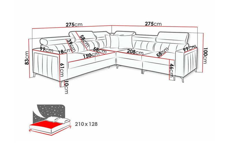 4-seters Hjørnesovesofa Galbally - Beige - Hjørnesovesofa