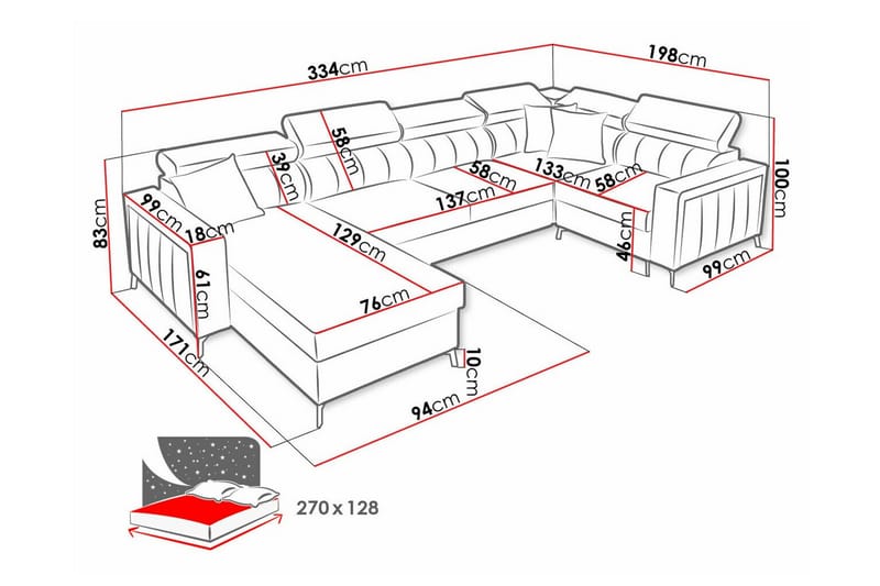 4-seters Hjørnesovesofa Galbally - Beige/Lys Beige - Hjørnesovesofa