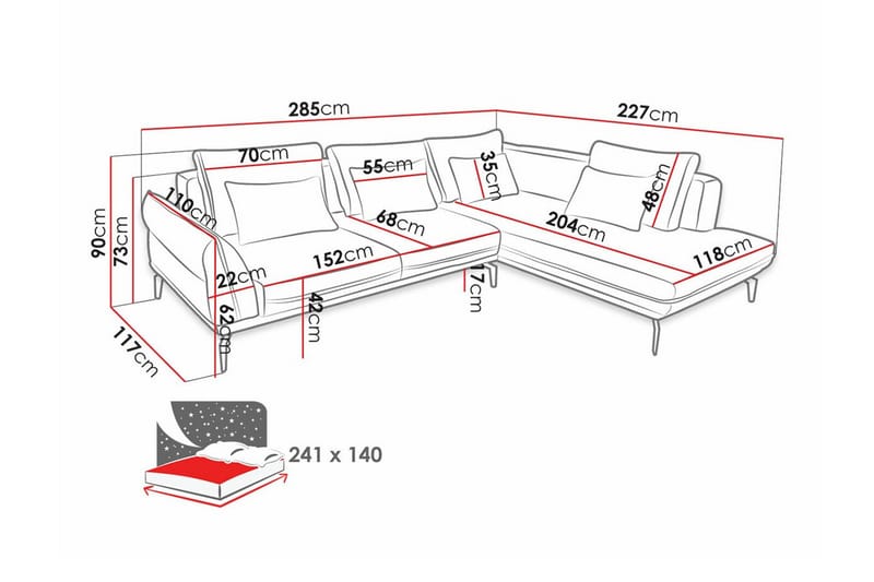 4-seters Hjørnesovesofa Graystone - Beige/Lys Beige - Hjørnesovesofa