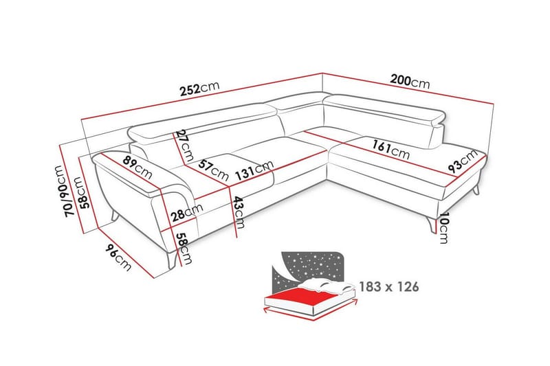 4-seters Hjørnesovesofa Graystone - Mørkegrå - Møbler - Sofaer - Sovesofaer - Langsgående sovesofa