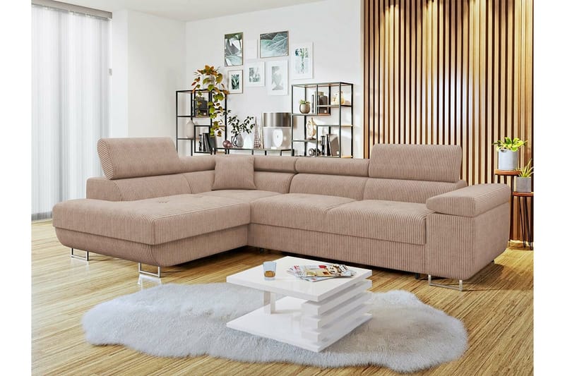 4-seters Hjørnesovesofa Kintore - Beige/Rosa - Møbler - Sofaer - Sovesofaer - Langsgående sovesofa