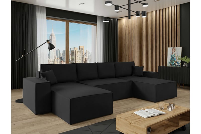 4-seters Hjørnesovesofa Knocklong - Svart - Møbler - Sofaer - Sovesofaer - Hjørnesovesofa