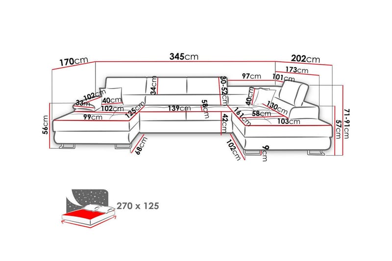 4-seters Hjørnesovesofa Reginia - Beige - Hjørnesovesofa