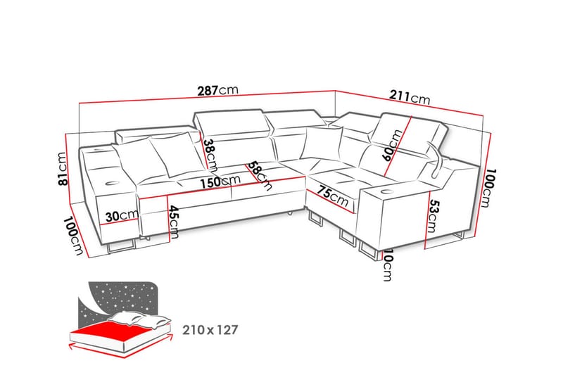 4-seters Sovesofa Høyre - Beige - Hjørnesovesofa